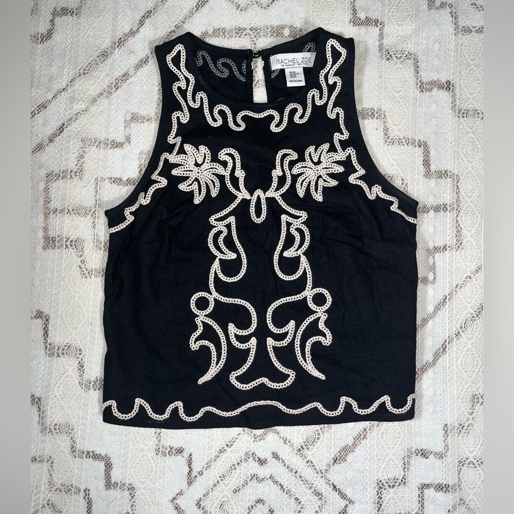 Rachel Zoe Black and White Embroidered Tank Top - Picture 4 of 6